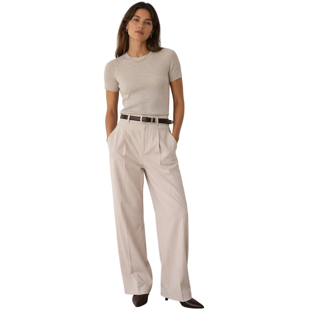 EVERLANE Ultrasoft Merino Sweater Tee Oatmeal Rib Knit Soft Girl Quiet Luxury S